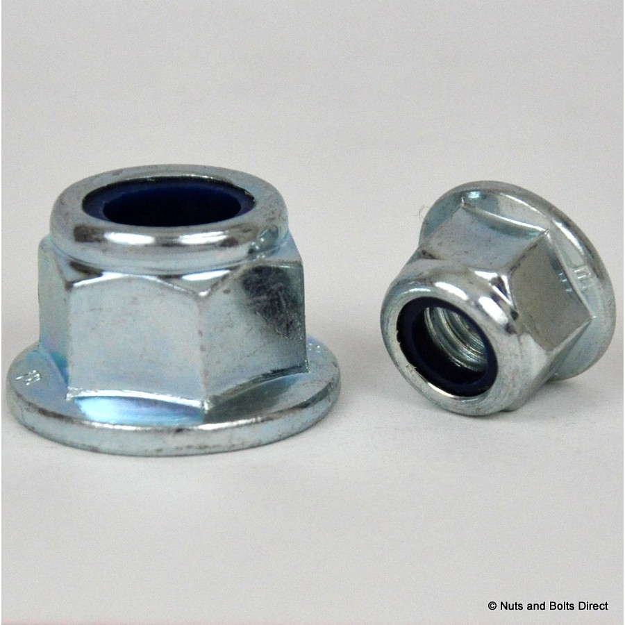 M6 x 1.0mm Flange Nylon Insert Self-Locking Hex Nut (DIN 6923), Grade 8 Steel, Zinc Plate